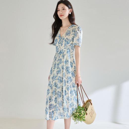 【高货sh】全新升级【铂金会员266/天猫359/差价93】(03521)洛诗琳法式气质V领碎花连衣裙2025夏季修身系带茶歇裙 商品图3