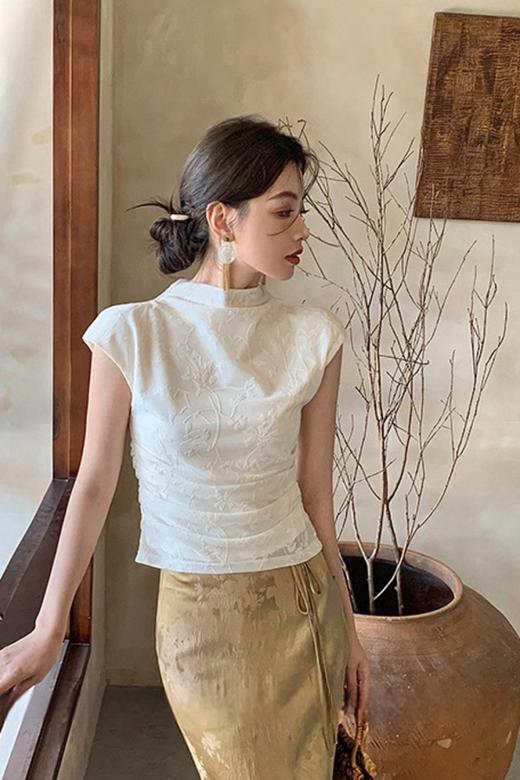 Le Malene 白色植物提花针织上衣 20280 商品图0