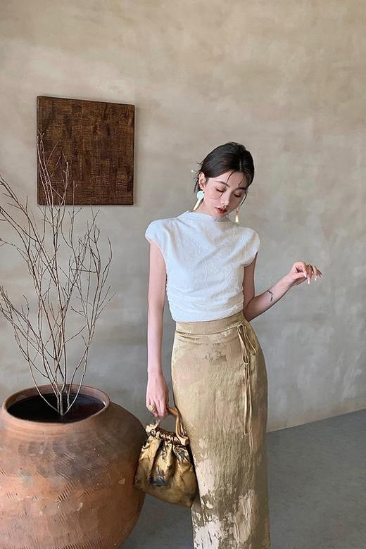 Le Malene 白色植物提花针织上衣 20280 商品图1