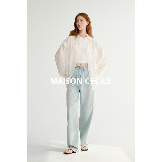 MAISON CECILE 亚麻肌理感清爽透气宽松简约男友风翻领百搭白衬衫 商品图4