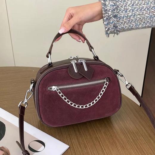 【预售3天】拼色头层皮苹果包手提女包复古斜挎包Z7078 商品图1