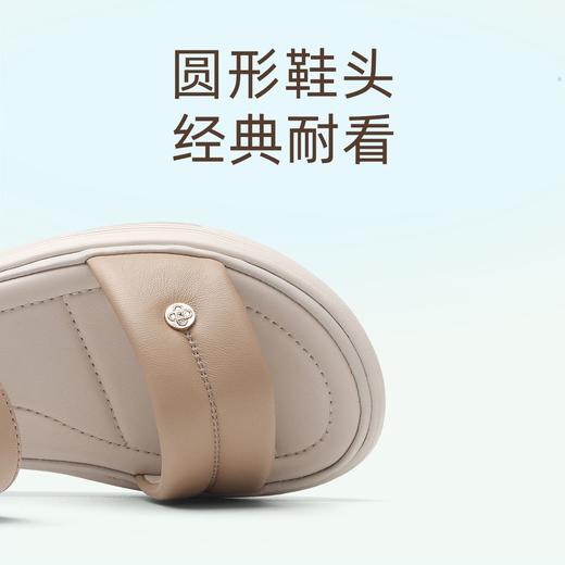 信诺羊皮厚底凉鞋女2025夏新款踩屎感外穿一字带沙滩鞋舒适妈妈鞋5L323-20 商品图2