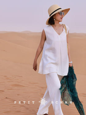 PETIT SCHAN小闪 CLO#826 the goddess of the Luo River 洛神 意大利粘纤混纺V领背心/斜裁直筒微喇长裤