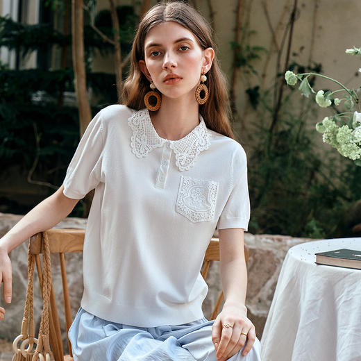 OLrain欧芮儿白色POLO领法式通勤毛针织套头衫女夏季2025新款上衣 商品图3