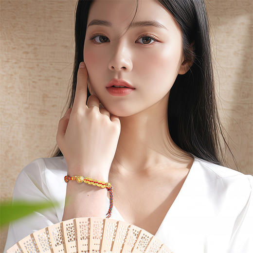 【新品首发】足金五帝币彩绳手链 五帝钱聚宝盆盘缠金黄金钱币手链MEMORA诗普琳HB348801 商品图1