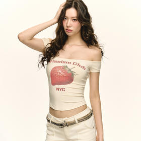 Ariseism 美式复古辣妹修身设计感露肩短袖T恤女夏季新款显瘦上衣