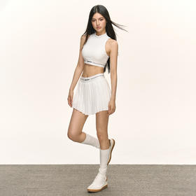 Ariseism  美式复古白色背心百褶半身裙短裙女夏套装两件套