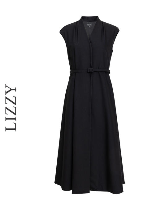 LIZZY早秋优雅名媛气质经典通勤收腰大摆连衣裙配腰带8144 商品图4