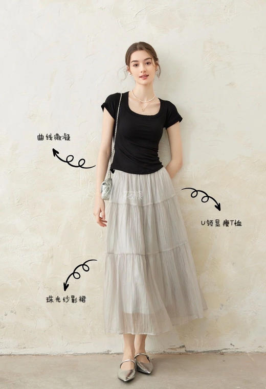 【月亮灰半身裙】自带哑光光泽感!在不同光线环境下呈现出别样的珠光感 轻薄的质地如同“轻纱薄幔"肌理之间的微皱肌理让织面经纬之间的结构比较通透~ 商品图3