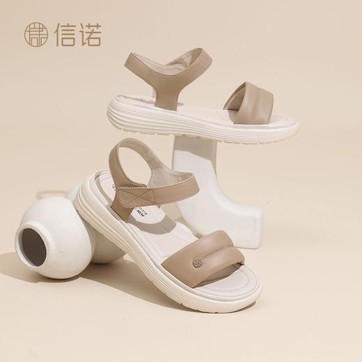 信诺羊皮厚底凉鞋女2025夏新款踩屎感外穿一字带沙滩鞋舒适妈妈鞋5L323-20 商品图8