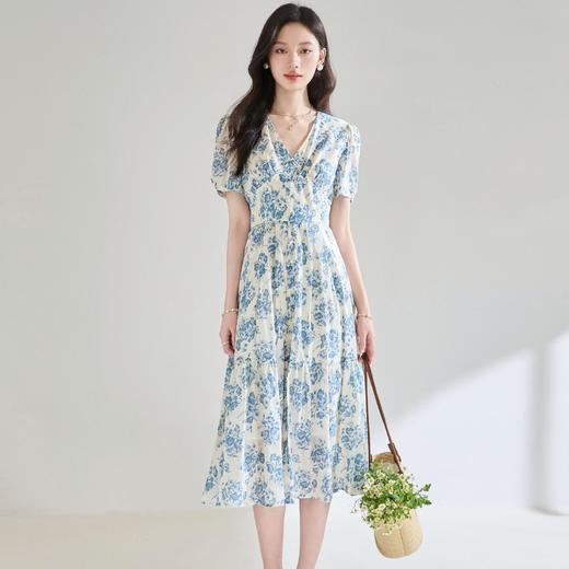 【高货sh】全新升级【铂金会员266/天猫359/差价93】(03521)洛诗琳法式气质V领碎花连衣裙2025夏季修身系带茶歇裙 商品图2