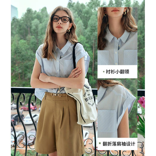 OLrain欧芮儿蓝色条纹衬衫女夏季2025年新款简约通勤设计感衬衣 商品图2