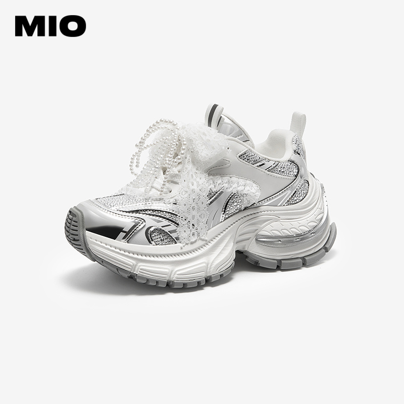 MIO米奥老爹鞋女蕾丝珍珠水钻芭蕾厚底休闲运动鞋M254586355
