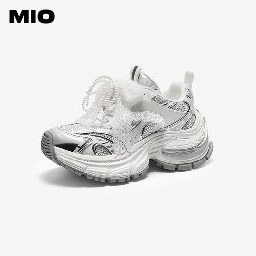MIO米奥老爹鞋女蕾丝珍珠水钻芭蕾厚底休闲运动鞋M254586355 商品图0