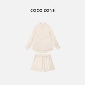 COCO ZONE 设计感POLO领设计口袋长袖衬衫+阔腿短裤 23C18577