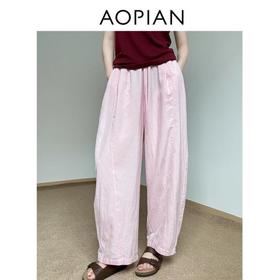 奥篇日系亚麻裤 休闲松紧腰立体空气香蕉裤