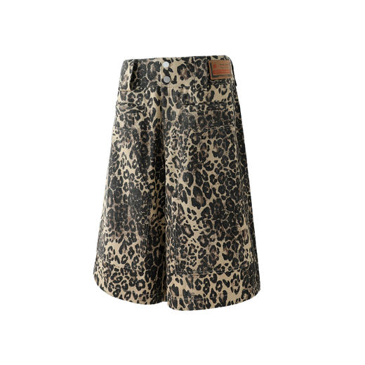 BJHG不计后果豹纹短裤男夏季2025新款美式复古宽松休闲情侣七分裤 商品图3