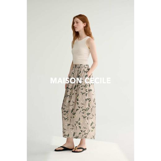 MAISON CECILE设计师印花/桑蚕丝优雅手绘百合蓬松立体感花苞半裙 商品图2
