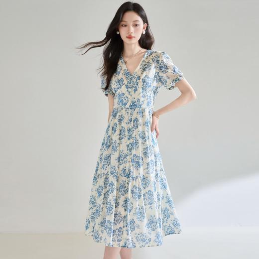 【高货sh】全新升级【铂金会员266/天猫359/差价93】(03521)洛诗琳法式气质V领碎花连衣裙2025夏季修身系带茶歇裙 商品图1