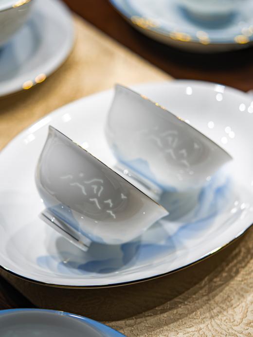 富玉  景德镇高温玲珑瓷餐具套装家用 新中式国风天青餐具礼盒装 商品图2