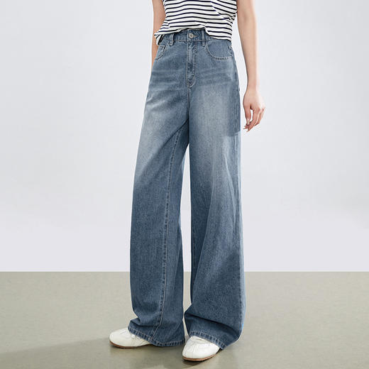 熙世界丹宁牛仔阔腿裤女薄款2025夏季新款宽松百搭复古直筒长裤子 商品图2
