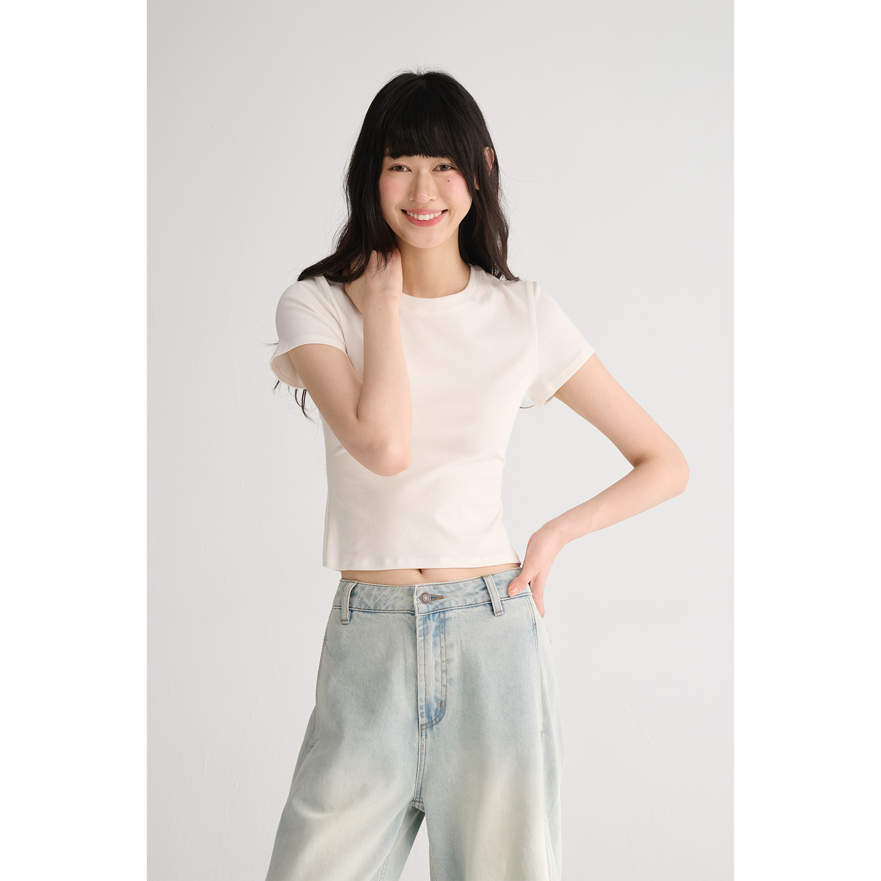 MAISON CECILE基础bi入/夏季修身短款百搭显瘦显比例圆领T恤上衣