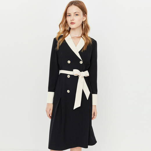 8C505050200344 音儿YINER女装冬季通勤撞色系带收腰西装领连衣裙 商品图1