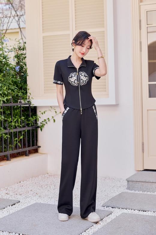 Le Malene 黑色新中式刺绣外套长裤套装 20294 商品图6