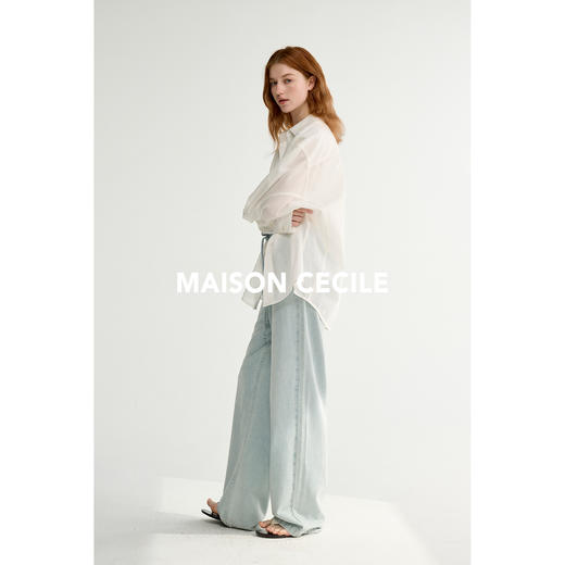 MAISON CECILE 宽松休闲做旧褪色感随性慵懒松紧腰直筒牛仔裤 商品图3
