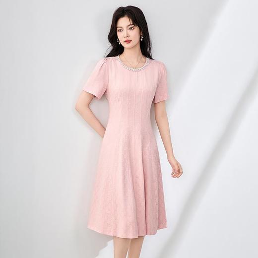 【高货wl】全新升级【铂金会员358/天猫479/差价121】(03747)洛诗琳重工钉珠提花连衣裙2025夏季收腰显瘦气质中长裙 商品图0