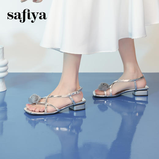 预售7天|Safiya/索菲娅2025时尚套趾玫瑰气质显白粗跟一字扣带仙女凉鞋SFD2115420 商品图0