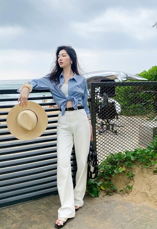 极薄夏日软糯Q弹侧缝高腰阔 腿直筒老钱白牛仔裤 商品图7