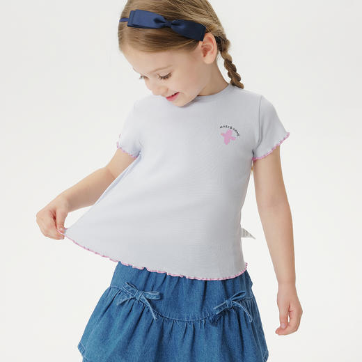 马克珍妮女童缤纷夏日花边弹力短袖T恤儿童上衣夏装新款550902 商品图2