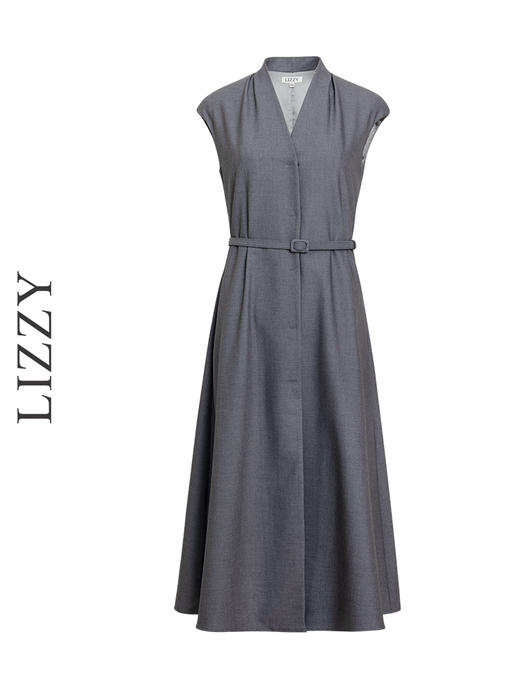 LIZZY早秋优雅名媛气质经典通勤收腰大摆连衣裙配腰带8144 商品图5