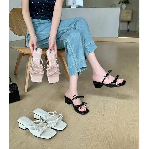 纪念日百货韩版温柔仙女风蝴蝶结配裙子方头凉拖鞋（LH）（LD）163143508 商品图1