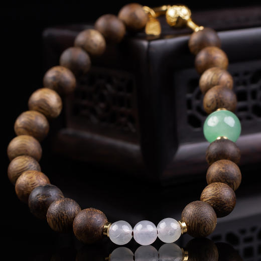 XY0368沉香+翡翠招财纳福手串 商品图8