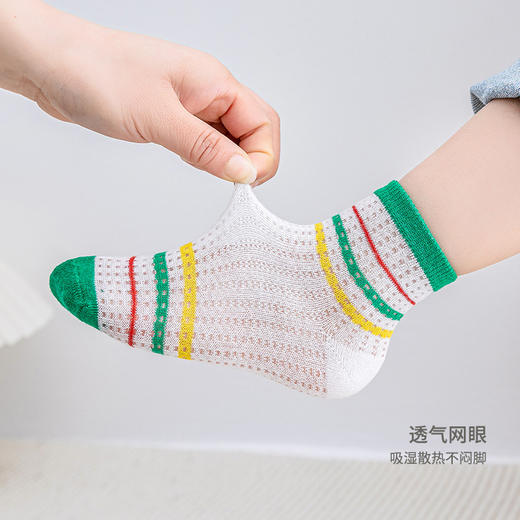 【透气卡丝网眼设计，卡通宝宝图案】五双装！儿童袜子夏天薄款 男童女童网眼袜 卡通字母运动宝宝中筒袜a类-QQ 商品图3