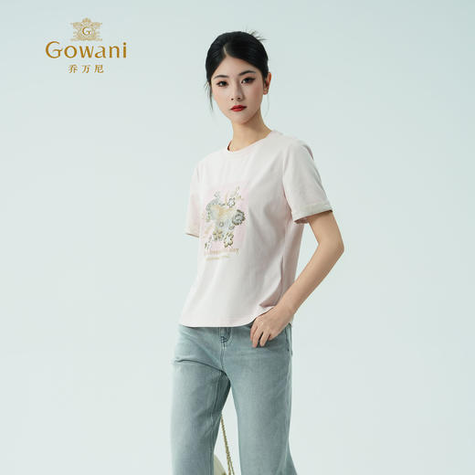 乔万尼新品棉t恤宽松刺绣圆领上衣ED2C412 商品图1