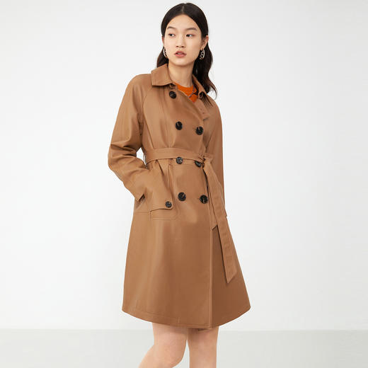 8C611090267344  音儿YINER  YINER音儿商场同款女装2021春季新款中长款双排扣真皮皮衣 44码（无腰带） 商品图1