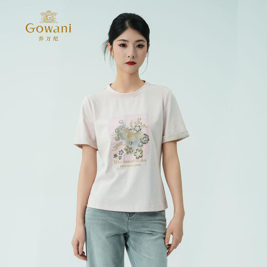 乔万尼新品棉t恤宽松刺绣圆领上衣ED2C412 商品图2