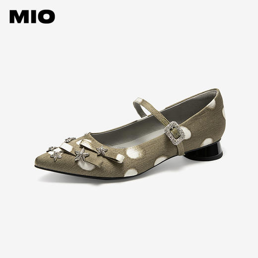 MIO米奥玛丽珍鞋法式星星气质粗跟尖头女浅口单鞋M254440445 商品图0