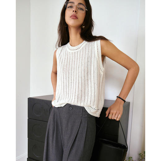 OLrain欧芮儿白色圆领亮片套头针织衫女夏季2025新款别致独特上衣 商品图0