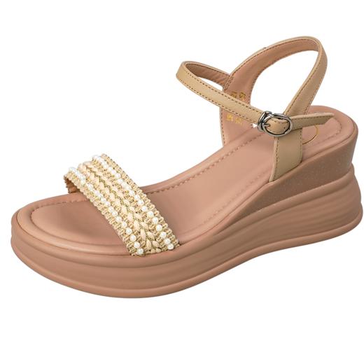 预售7天|Safiya/索菲娅2025度假风坡跟厚底外穿百搭时尚编织休闲凉鞋SFD2115421 商品图12