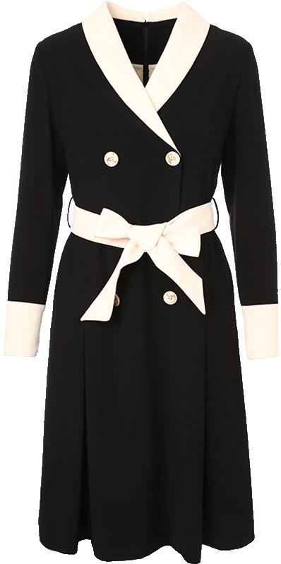 8C505050200344 音儿YINER女装冬季通勤撞色系带收腰西装领连衣裙 商品图0