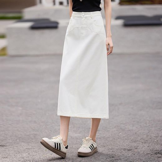 熙世界全棉白色牛仔半身裙女夏季薄款高腰显瘦包臀直筒裙a字裙子 商品图3