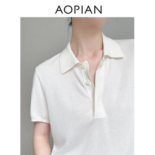 奥篇法式高级老钱风 纯色极简兰精天丝Polo领短袖针织衫 商品图4