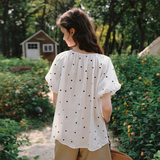 OLrain欧芮儿波点法式度假衬衫女夏季2025新款宽松慵懒休闲上衣 商品图3