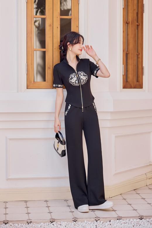 Le Malene 黑色新中式刺绣外套长裤套装 20294 商品图3