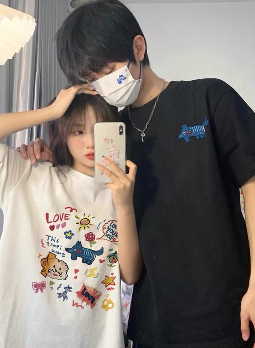【YW】无忧购韩系ins休闲卡通印花230g情侣短袖T恤（截单后3-5天发货) 商品图12