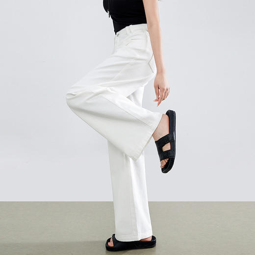 熙世界白色阔腿牛仔裤女夏季薄款2025新款高腰100%纯棉直筒休闲裤 商品图3